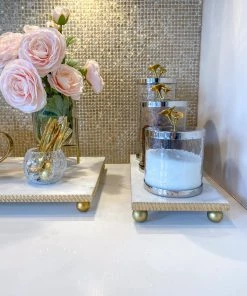 Inspire Me! Home Decor White Marble Tray W/ Gold Textured Edge (2 Size)