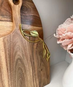 Inspire Me! Home Decor Flat Edge Wood Charcuterie Board With Leaf Design