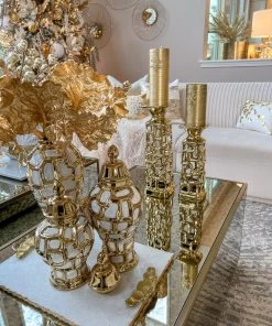 Inspire Me! Home Decor Gold Candle Holder With Dimensional Cut Out Design (2 Sizes)