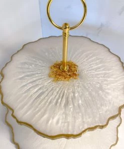 Inspire Me! Home Decor Gold Leaf And White Resin 2 Tier Cake Stand