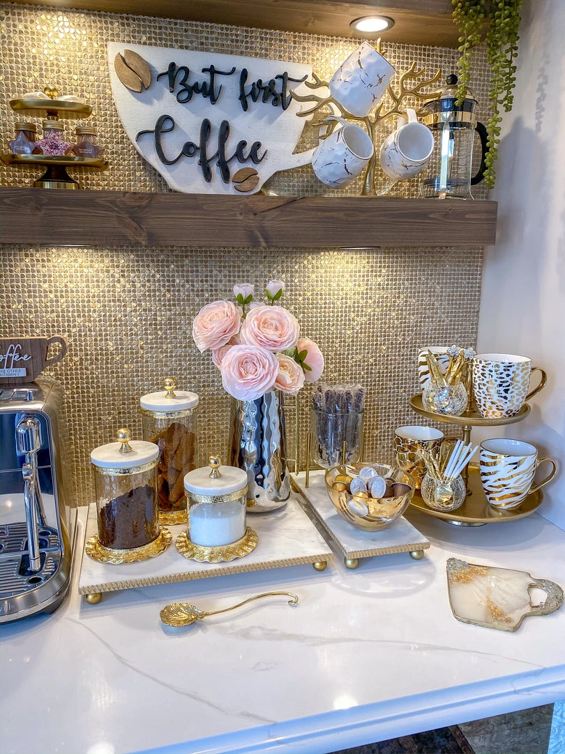 Inspire Me! Home Decor Gold Ripple Canister W/ Marble Lid (3 Sizes)