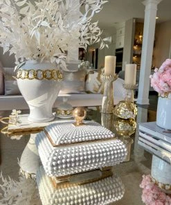 Inspire Me! Home Decor Cream Studded Box W/ Gold Detailing