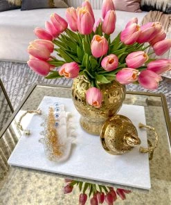 Inspire Me! Home Decor Marble Tray With Gold Branch Textured Handles