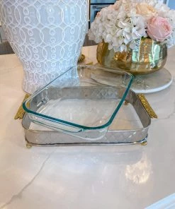 Inspire Me! Home Decor Silver Pyrex Holder With Gold Mosaic Handles And Pyrex