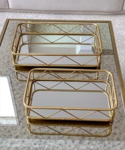 Inspire Me! Home Decor Set Of 2 Gold Mirrored Trays