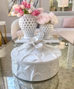 Inspire Me! Home Decor White Floral Ceramic Covered Box