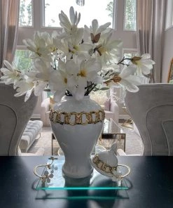 Inspire Me! Home Decor White Ceramic Ginger Jar With Stunning Gold Chain Details (3 Sizes)