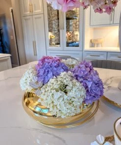 Inspire Me! Home Decor Large Gold Round Bowl Vase With White Jeweled Flower Details