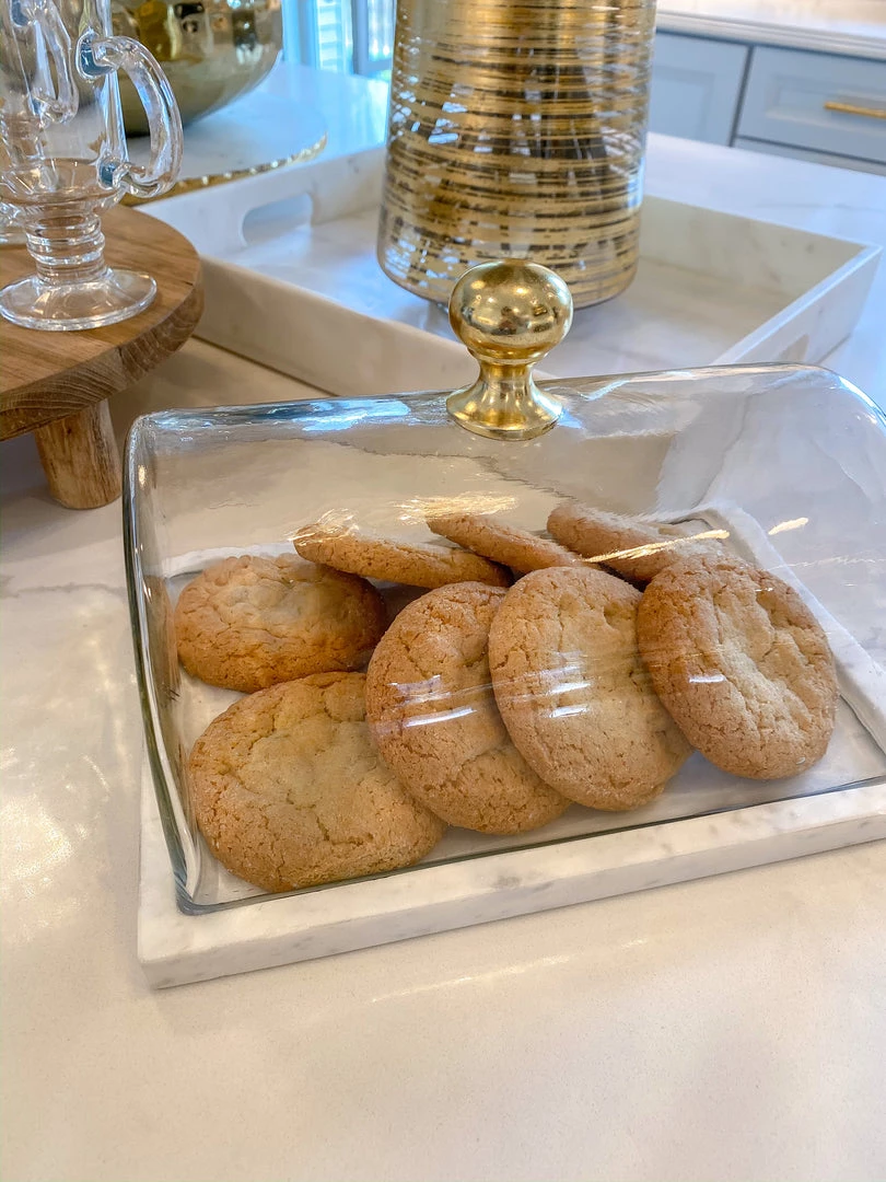 Inspire Me! Home Decor Marble Cake Platter With Metallic Handled Glass Dome (2 Colored Handles)