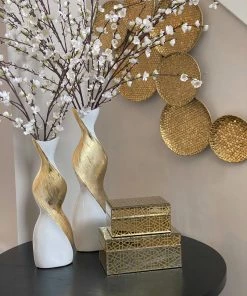 Inspire Me! Home Decor Mirror Gold Geometric Pattern Boxes (Set Of 2)