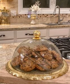 Inspire Me! Home Decor Gold Bordered Glass Cake Dome