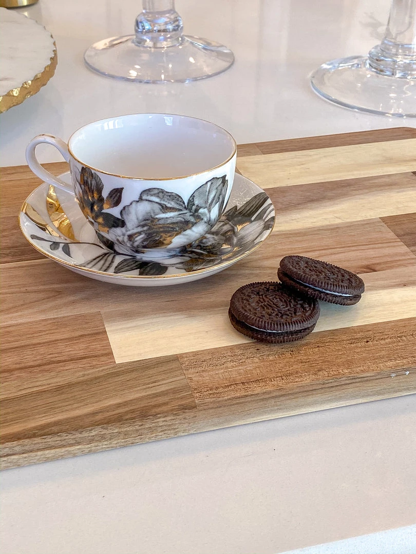 Inspire Me! Home Decor Black And Gold Metallic Peony Tea Cup & Saucer