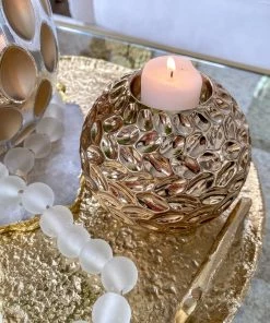 Inspire Me! Home Decor Gold Orb Ceramic Tealight Holder