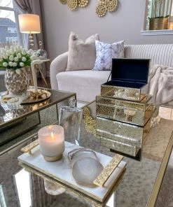 Inspire Me! Home Decor Beige Stone Agate Coasters W/ Gold Edge ( Set Of 4)