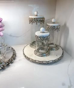 Inspire Me! Home Decor Silver Beaded Canisters W/ Marble Lid (3 Sizes)