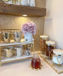 Inspire Me! Home Decor Glass Canister On Gold Twig Base With Marble Lid (3 Sizes)