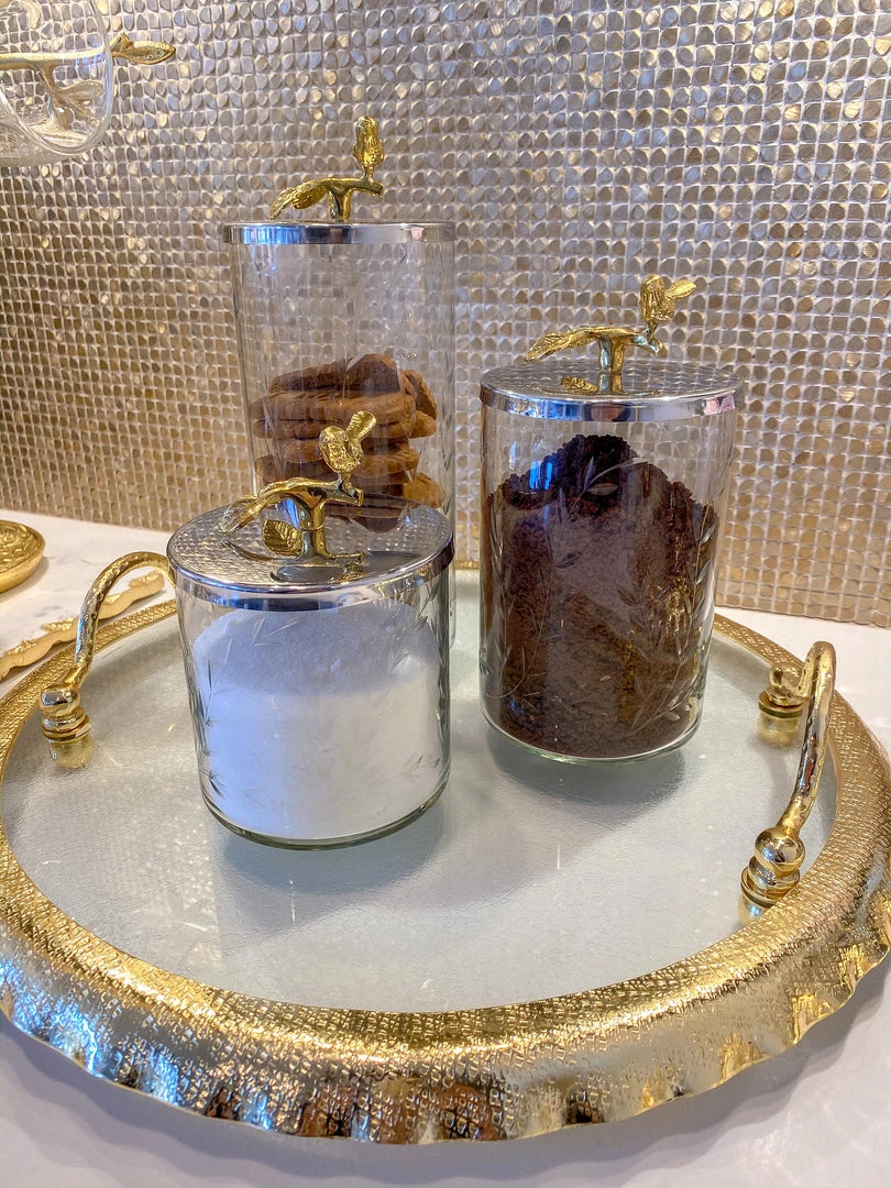Inspire Me! Home Decor Hammered Glass Canister W/ Gold Bird Lid ( 3 Sizes Available)