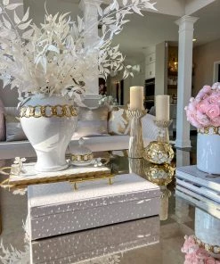 Inspire Me! Home Decor White Faux Leather Lidded Box With Gold Handle