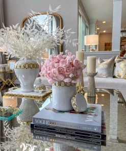 Inspire Me! Home Decor Jars White Ceramic Lidded Jar With Stunning Gold Chain Details (3 Sizes)