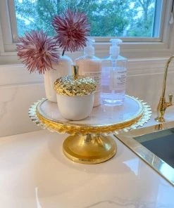 Inspire Me! Home Decor Marble Cake Stand With Ripple Edge (2 Colors) Gold