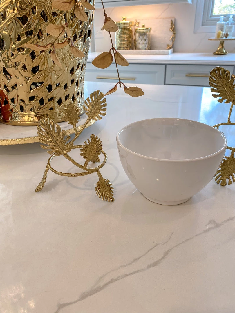 Inspire Me! Home Decor White Ceramic Bowl With Gold Leaf Details (2 Sizes)