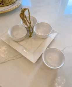 Inspire Me! Home Decor White Ceramic Serving Tray With 4 Bowls And Gold Leaf