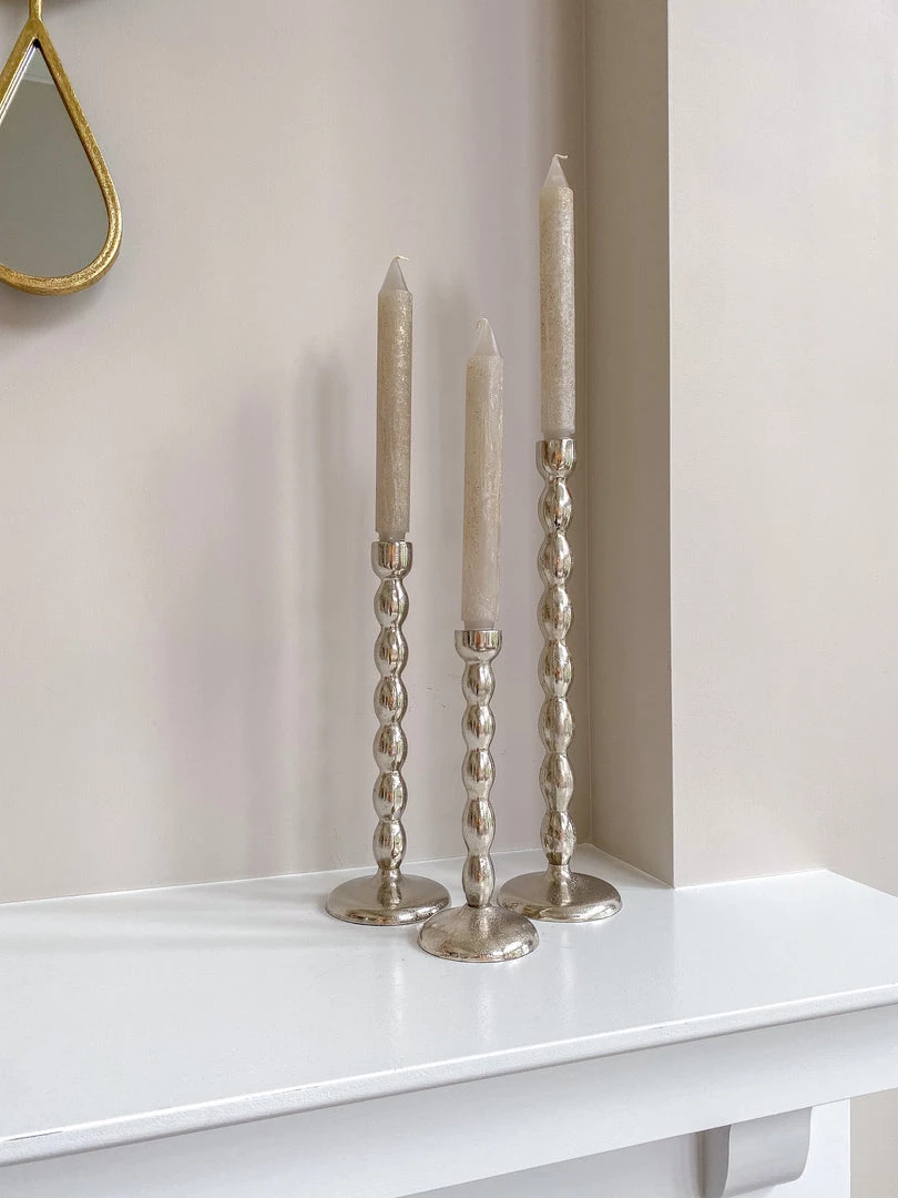 Inspire Me! Home Decor Silver Bead Design Candle Stick (3 Sizes)