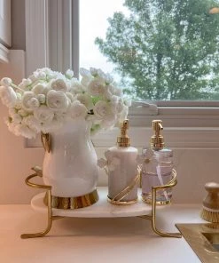 Inspire Me! Home Decor Set Of 2 Hammered Glass Pumps With Gold Tops And White Jeweled Flower Details