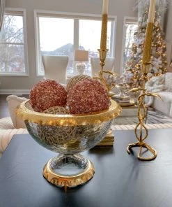 Inspire Me! Home Decor Large Gold Hammered Rim Textured Glass Bowl