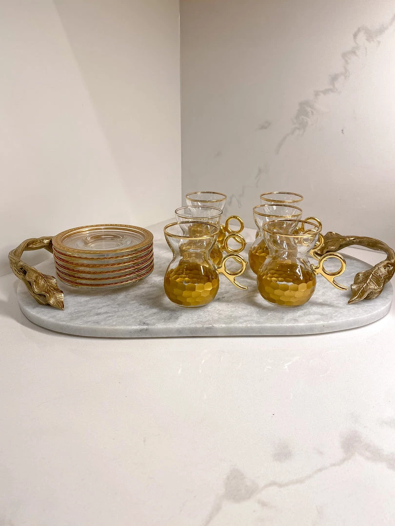 Inspire Me! Home Decor Glass Teacup Set With Gold Hammered Texture And Metal Handle (Set Of 6)