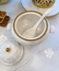 Inspire Me! Home Decor Gold And White Beaded Soup Tureen & Ladle