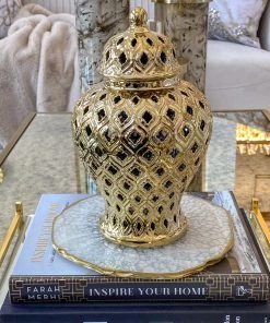 Inspire Me! Home Decor Extra Mini/Miniature Gold Ginger Jar