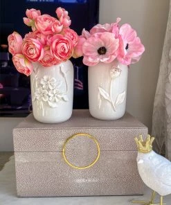 Inspire Me! Home Decor Mini White Vases W/ Floral Detail (Set Of 2)