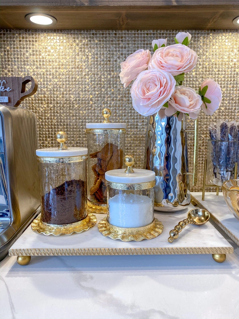 Inspire Me! Home Decor Gold Ripple Canister W/ Marble Lid (3 Sizes)