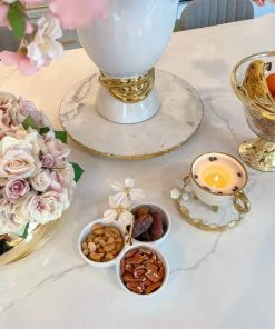 Inspire Me! Home Decor 3 Section Porcelain Dish With White Jeweled Flower Details Gold