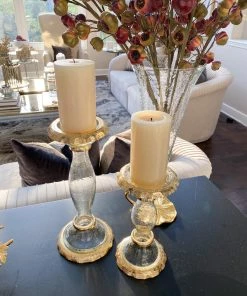 Inspire Me! Home Decor Glass Candle Holders With Gold Ruffle Detail (2 Sizes)