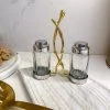 Inspire Me! Home Decor Glass Salt & Pepper Shakers W/ Gold Metal Branch Holder