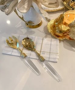 Inspire Me! Home Decor Set Of Gold Salad Servers With Acrylic Handles