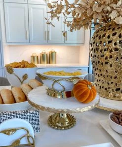 Inspire Me! Home Decor White Ceramic Bowl With Gold Leaf Details And Base (2 Sizes)