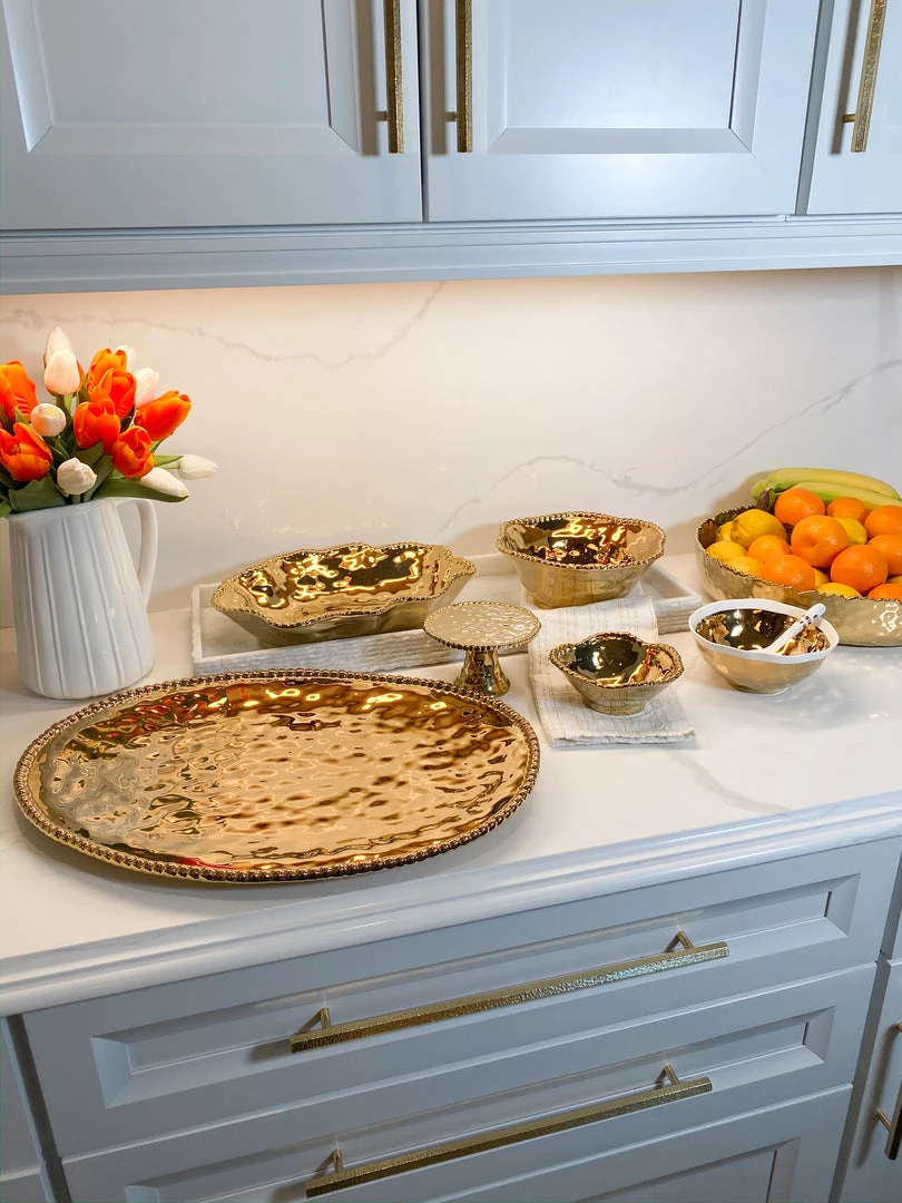 Inspire Me! Home Decor Gold Wavy Beaded Serving Bowl