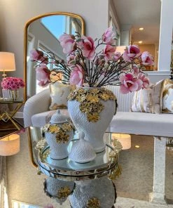 Inspire Me! Home Decor White Textured Ginger Jar With Gold Floral Design (3 Sizes)