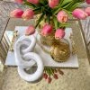 Inspire Me! Home Decor White Marble Tray With Gold Textured Handles And Edge