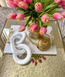 Inspire Me! Home Decor White Marble Tray With Gold Textured Handles And Edge