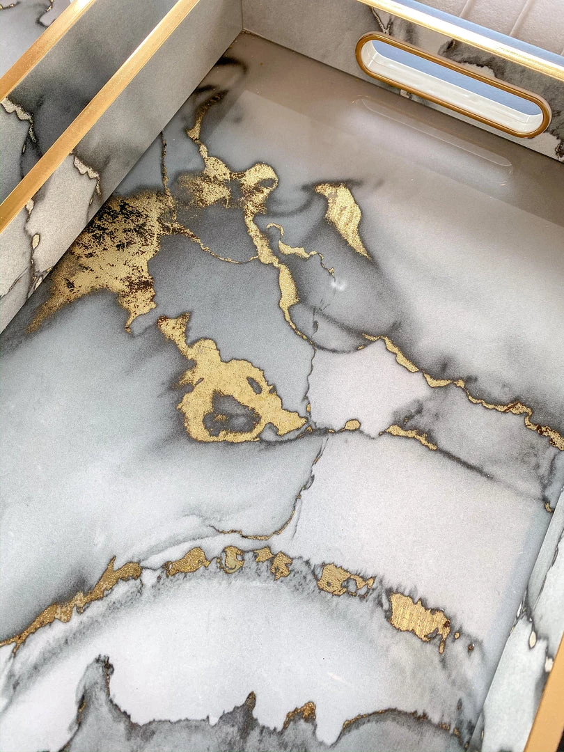 Inspire Me! Home Decor Marble Tray With Gold Edges And Metallic Marble Pattern (2 Sizes)