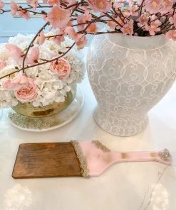 Inspire Me! Home Decor Gold Leaf And Pink Resin Wood Paddle Serving Board