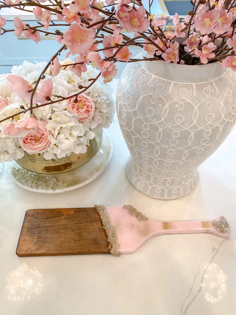 Inspire Me! Home Decor Gold Leaf And Pink Resin Wood Paddle Serving Board