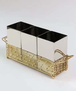 Inspire Me! Home Decor Silver And Gold Metal 3 Section Silverware Holder