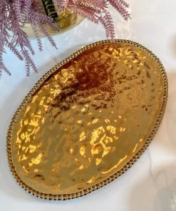 Inspire Me! Home Decor Gold Oval Beaded Platter