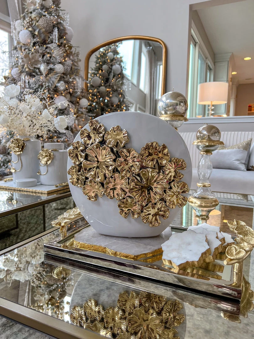 Inspire Me! Home Decor White Vase With Gold Floral Design