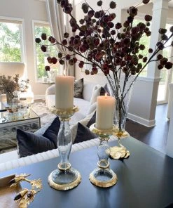 Inspire Me! Home Decor Glass Candle Holders With Gold Ruffle Detail (2 Sizes)